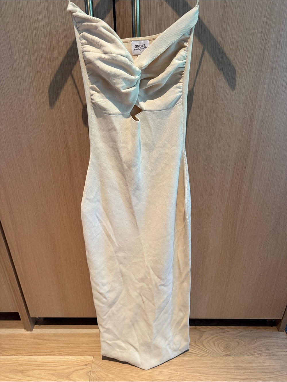 SNDYS Cream Strapless Ruched Bodycon Dress